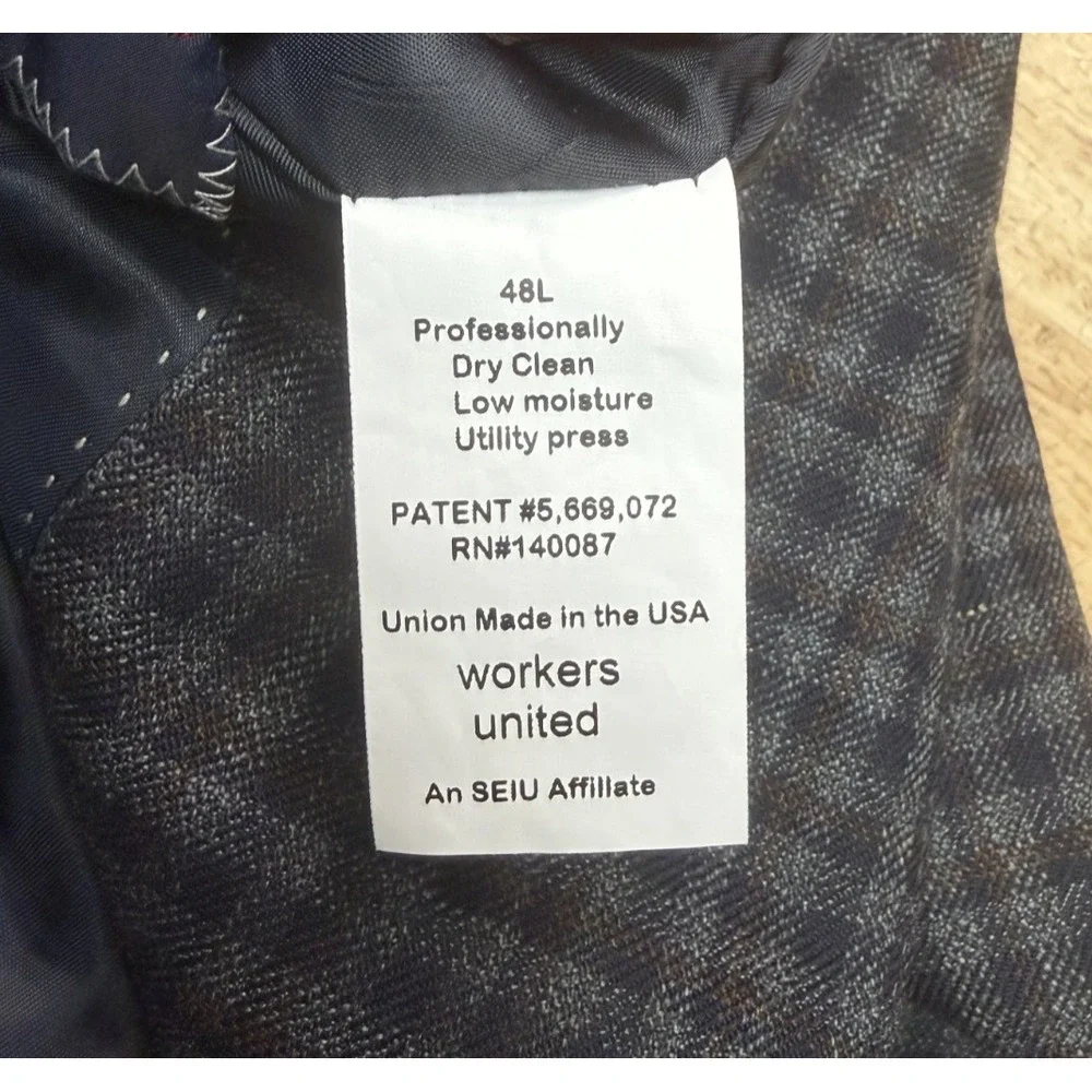 Mens Hart Schaffner Marx Sport Coat Jacket Size 48L Plaid Blue Brown USA Made